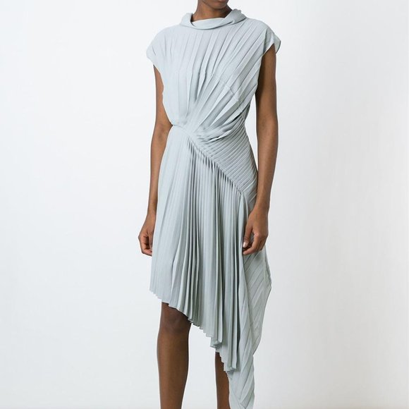 Maison Margiela Blue Pleated Asymmetric Midi Dress - Picture 2 of 13